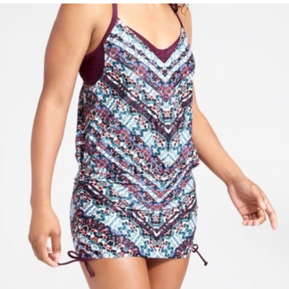 Athleta Marrakesh Side Scrunch Convertible Tankini Swim Top/Dress 34DD